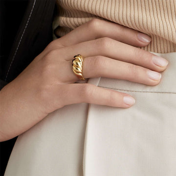 Stainless Steel Textured Ring – Classic Gold Finish