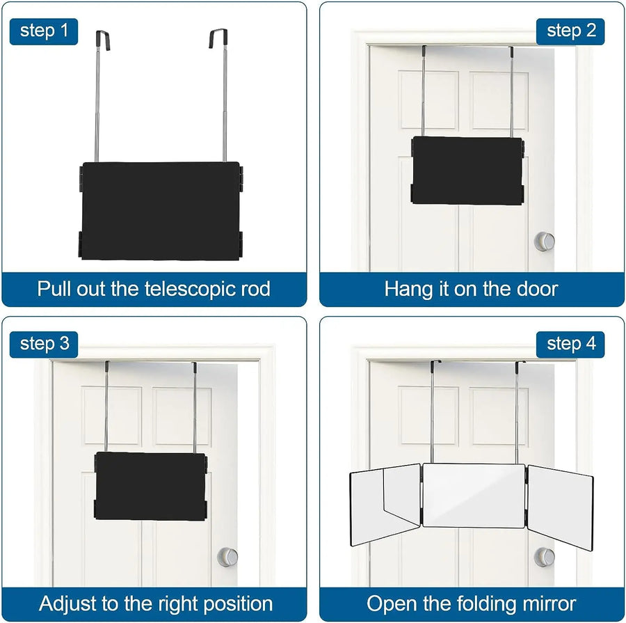 Portable 360° Tri-Fold Mirror with Adjustable Height