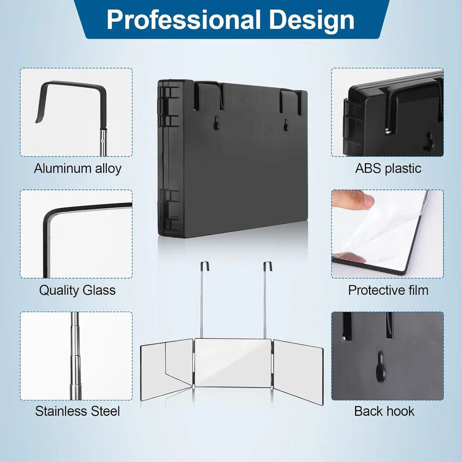 Portable 360° Tri-Fold Mirror with Adjustable Height