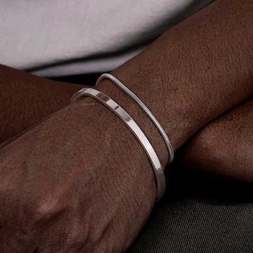 Men’s Stainless Steel Bracelet Set – Sleek &   Modern Stacked Cuff Bangles
