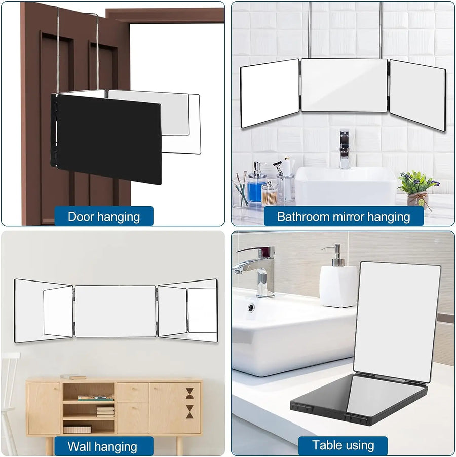 Portable 360° Tri-Fold Mirror with Adjustable Height