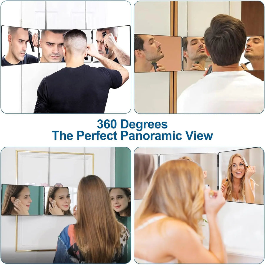 Portable 360° Tri-Fold Mirror with Adjustable Height